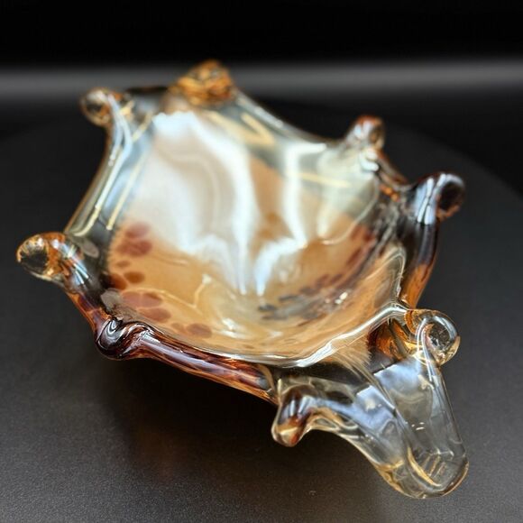 Vintage Murano Art Glass Hand Blown Peach Leaf Bowl | Candy Dish | - Picture 8 of 8